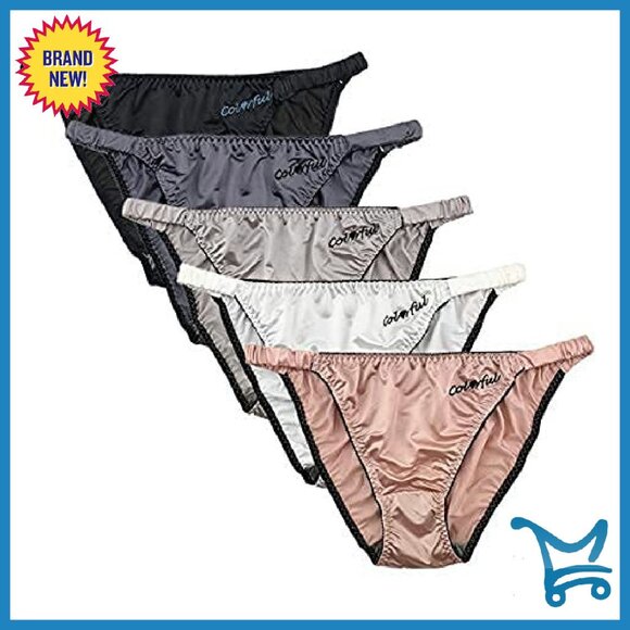5 Pack Satin String Bikini Panties Silky Briefs Women's Underwear